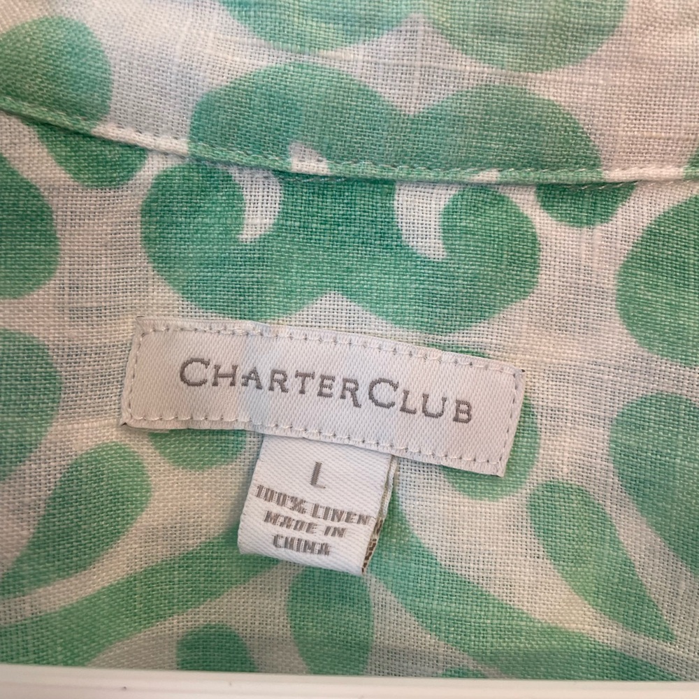Charter Club 100% linen button up top. Size large - Picture 3 of 4